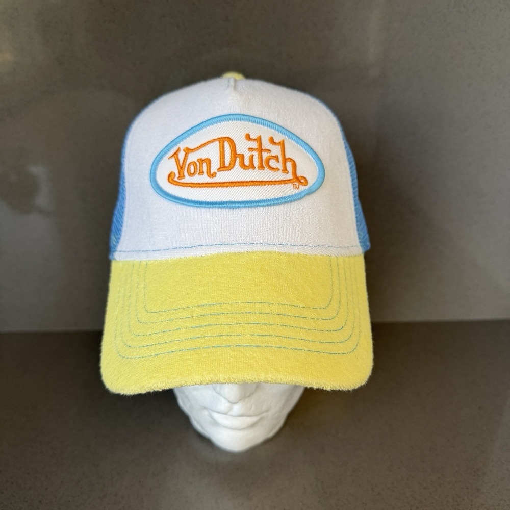Von Dutch Yellow Blue Terry Logo Classic Trucker Hat Cap